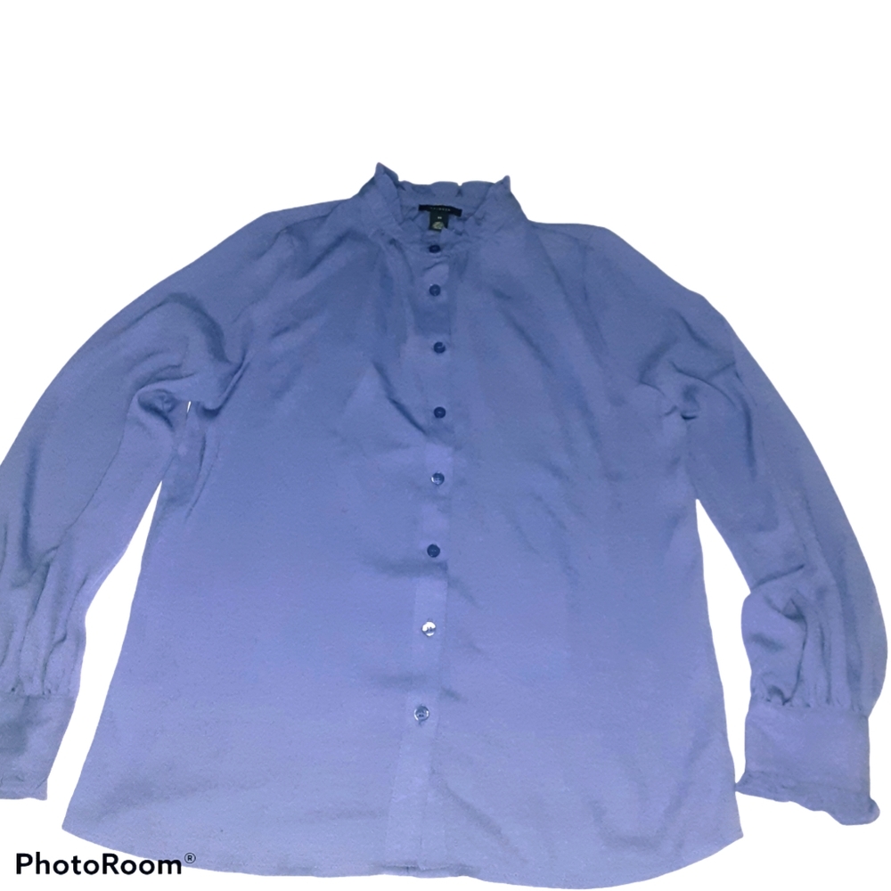 Halogen Ruffle Button Front Purple Blouse Size Xs - image 2